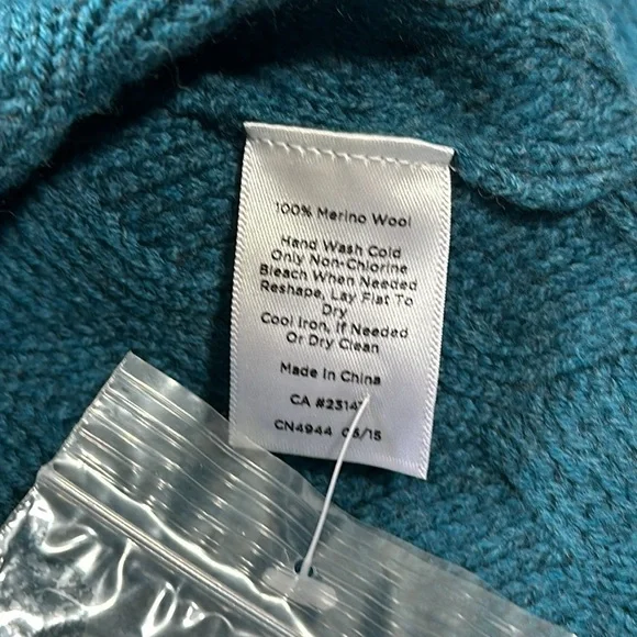 New Talbots teal basket weave pure merino wool sweater cardigan - Picture 6 of 7